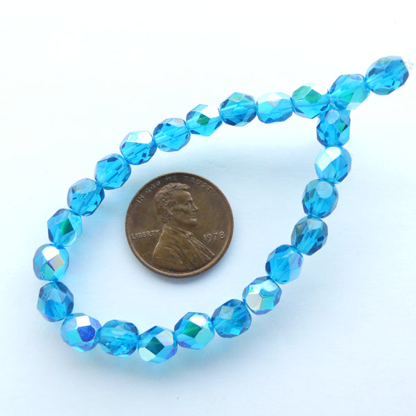 Czech glass faceted, 6mm, Aqua AB, Strand of 25