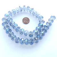 Faceted Glass "Dragon Crystal" Beads, 10x14mm, Light Blue AB Finish 16-Strands