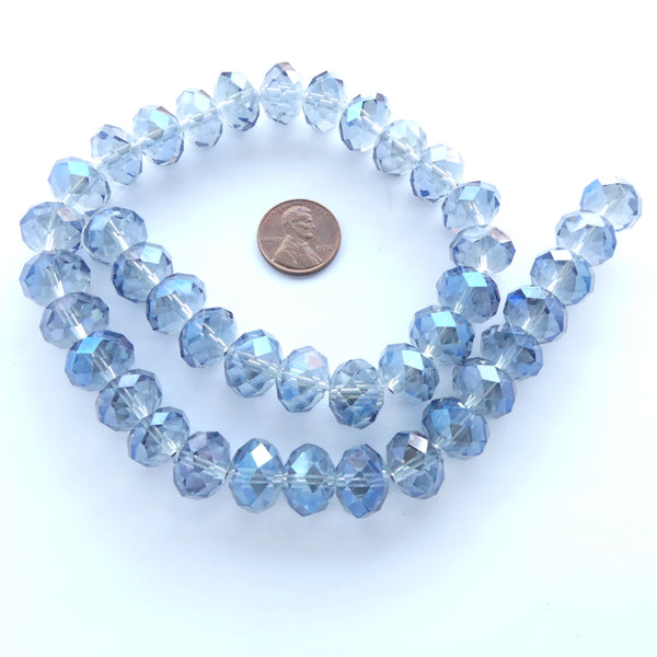 Faceted Glass "Dragon Crystal" Beads, 10x14mm, Light Blue AB Finish 16-Strands