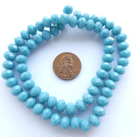 Faceted Glass "Dragon Crystal" 8x10mm Medium Turquoise Opaque, 16-inch Strands