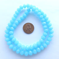 Faceted Glass "Dragon Crystal" 8x10mm, Light Blue Turquoise Opaque, 16-inch Strands