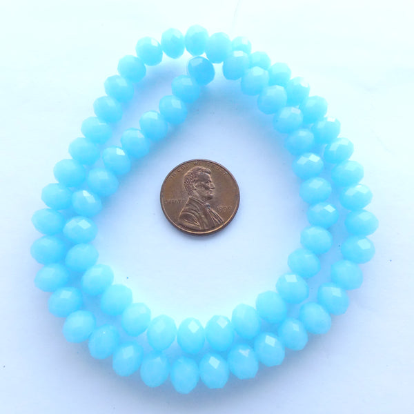 Faceted Glass "Dragon Crystal" 8x10mm, Light Blue Turquoise Opaque, 16-inch Strands