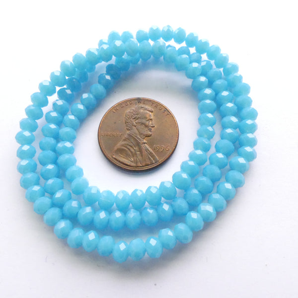 Faceted Glass "Dragon Crystal" 4x6mm, Turquoise Opaque, 16-inch Strands