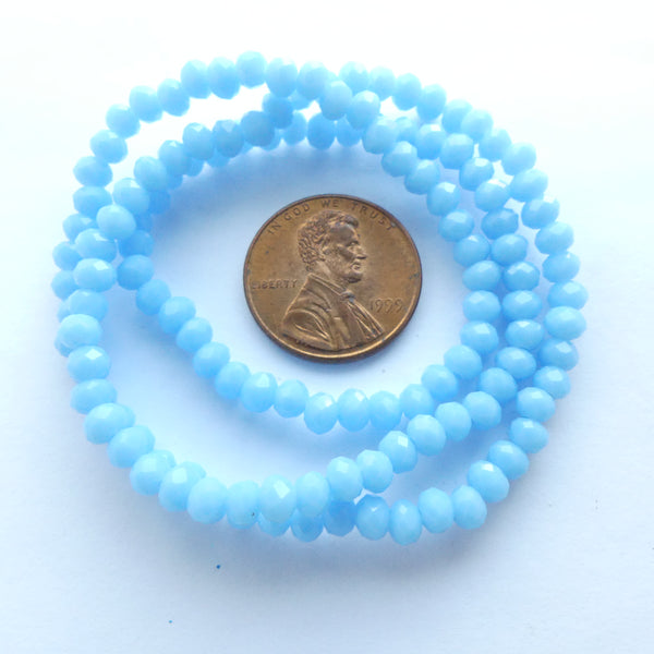 Faceted Glass "Dragon Cyrstal" 2x3mm, Light Blue Opaque, 16-inch Strands