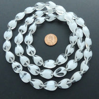 Vintage German White and Clear Glass, Flat Teardrops, 18x12mm