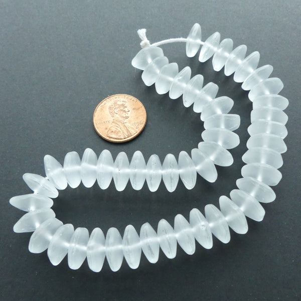 Czech Large 6-Sided Rondelle, Clear Matte, 5x12mm