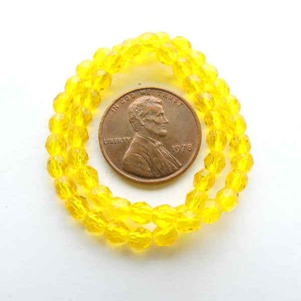 Czech Faceted Glass, 4mm, Translucent Yellow, Strands of 50