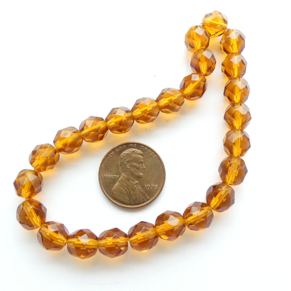 Czech Glass Faceted, 8mm, Dark Amber, Strands of 25