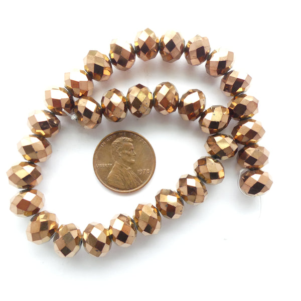 Faceted Glass "Dragon Crystal" 8x10mm Antique Copper Finish, Short 9.5-inch strand
