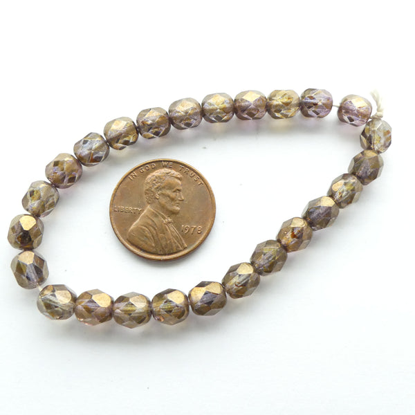 Czech Glass Faceted, 6mm, Antique Gold Luster, Strand of 25