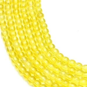 Czech Glass Smooth Round "Druks" 4mm, Translucent Yellow, Strands of 100