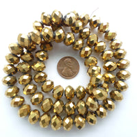 Faceted Glass "Dragon Crystal" 9x12mm, Antique Gold Finish, 25-inch Strand