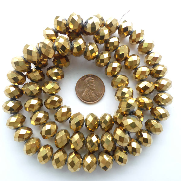 Faceted Glass "Dragon Crystal" 9x12mm, Antique Gold Finish, 25-inch Strand