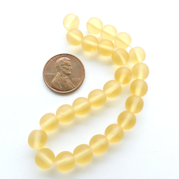 Czech Glass Smooth Round "Druks" 8mm, Light Amber Matte, Strands of 25