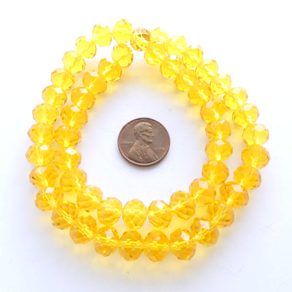 Faceted Glass "Dragon Crystal" 8x10mm, Yellow Translucent, on 16" Strands