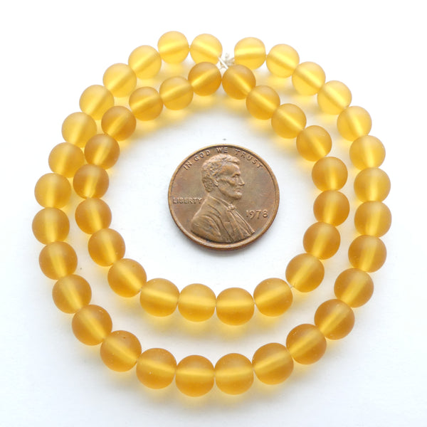 Czech Glass Smooth Round "Druks" 6mm, Dark Amber Matte, Strands of 50