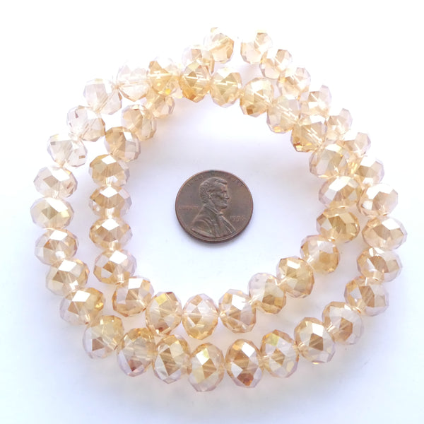 Faceted Glass "Dragon Crystal" 8x10mm, Amber Luster on 16" Strands