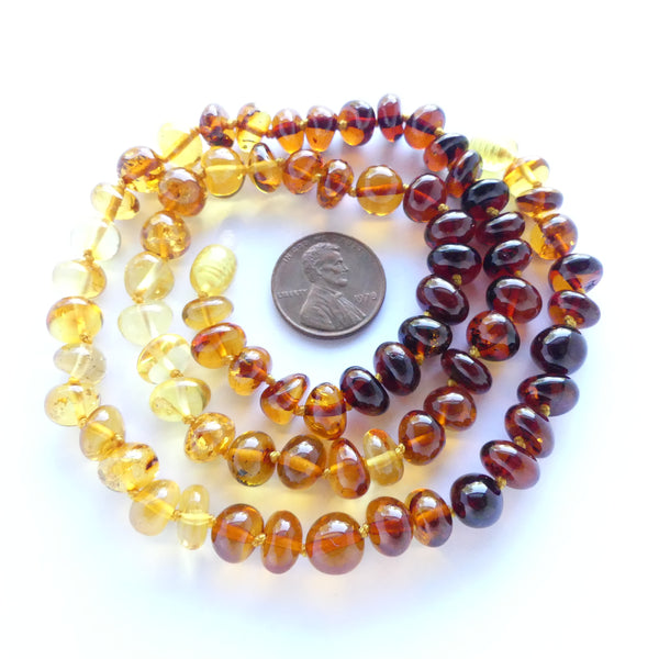 Amber Baltic, Knotted Necklace of Graduated Color Nuggets, 19" Long