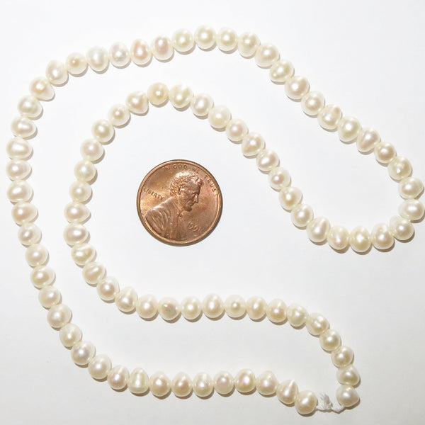 Pearls, White, Oval 5mm on 16-inch Strands