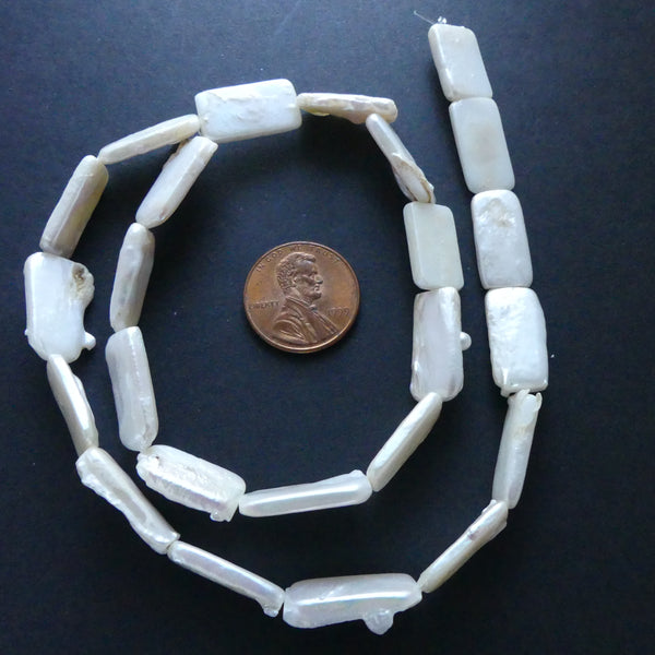 Pearls, White, Rectangles, 15x9mm on 16-inch strand