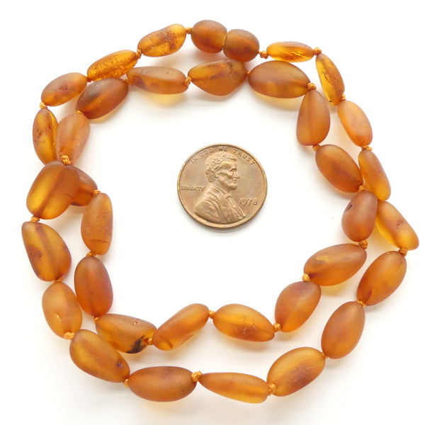 Amber Baltic, Beans, Matte 12x7mm on 17" Necklace with Clasp