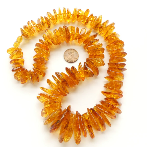 Amber Baltic, Chips, Large (5x15mm) to Huge (9x30mm) on 24" Strand with Clasp