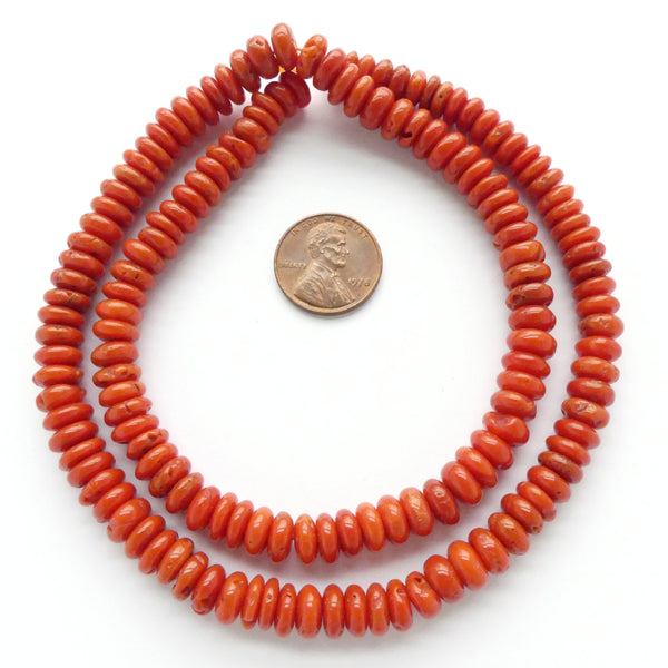 Coral, Mediterranean, 8mm Rondelles on 20 Inch Strand