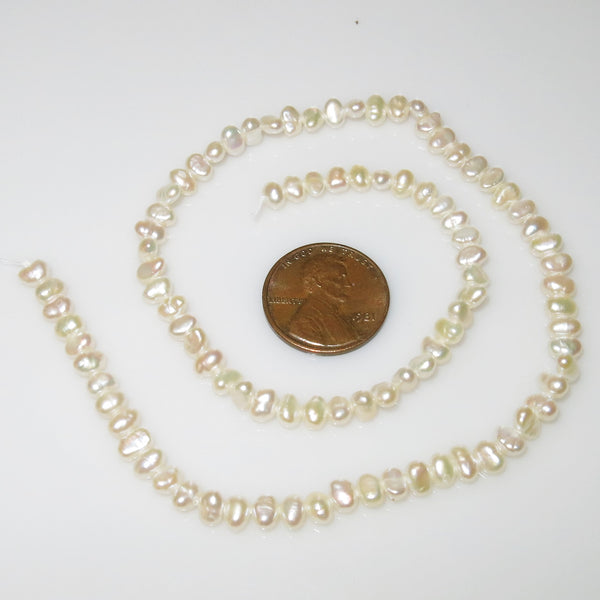 Pearls, White, Potato 4mm on 16-inch Strands