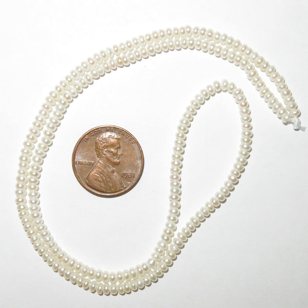 Pearls, White, Mini Buttons 2-3mm on 16-inch Strands