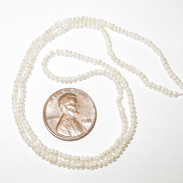 Pearls, White, Round 2mm on 16-inch Strands