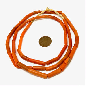 Coral vintage Nigerian tubes Bead-Zone.com