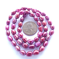 Pearls, Cranberry (dyed) Oval Nuggets 8x6mm on 16-inch Strands