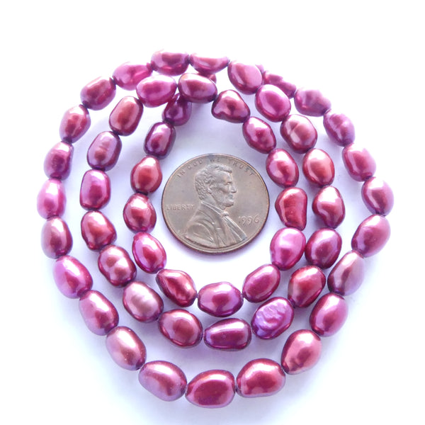 Pearls, Cranberry (dyed) Oval Nuggets 8x6mm on 16-inch Strands