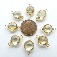 Citrine, Faceted Connectors with Two Gold-Plated Loops, 17mm, Set of 8