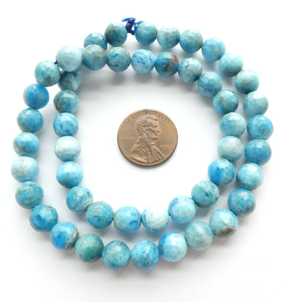 Apatite, Faceted Round 8mm on 16-inch Strands