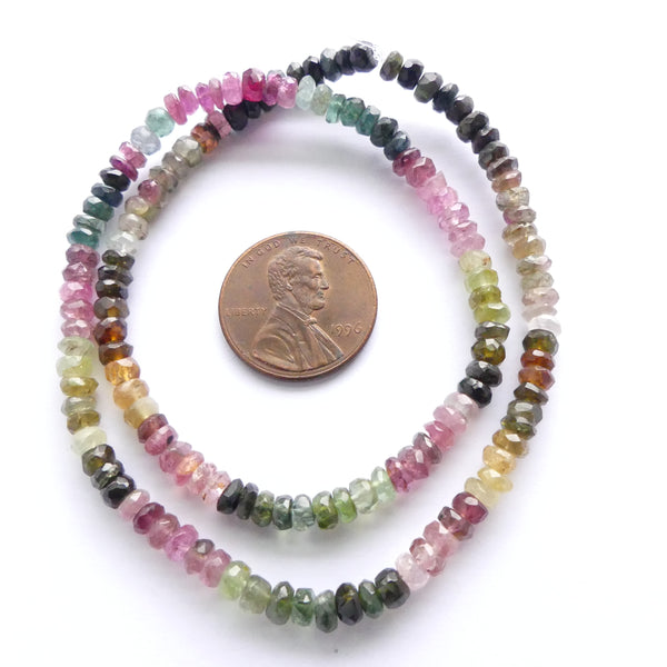 Tourmaline, Watermelon, 4mm Faceted Slices on 14-inch Strands