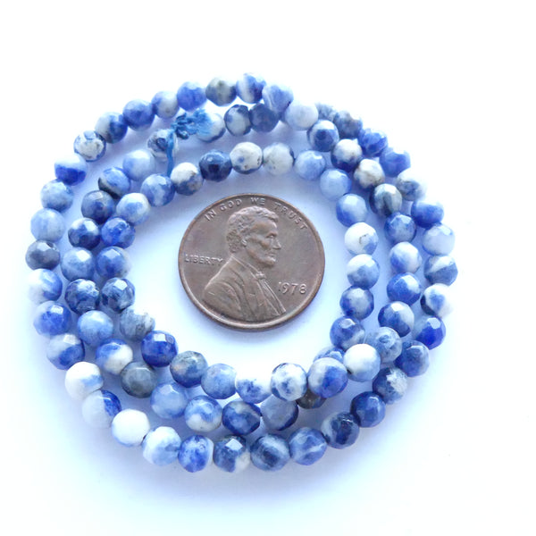 Sodalite, 4mm Round Faceted Beads on 16-inch Strand