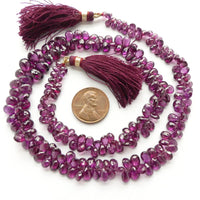 Garnet, Rhodolite Faceted Briolettes Gem Quality on 17-Inch Strand