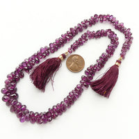 Garnet, Rhodolite Faceted Briolettes Gem Quality on 17-Inch Strand