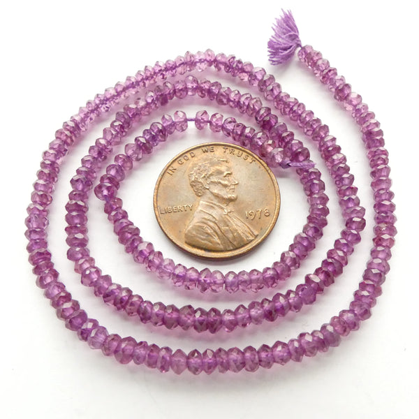 Garnet, Faceted Rondelles 2x2mm, Rare Red-Violet color on 15-inch Strands