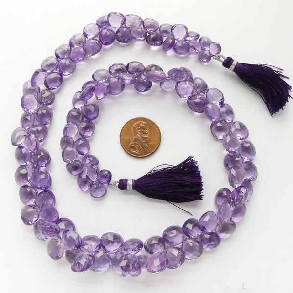 Amethyst Briolettes, Faceted Small Gem Quality Pear Shapes on 18-inch Strand