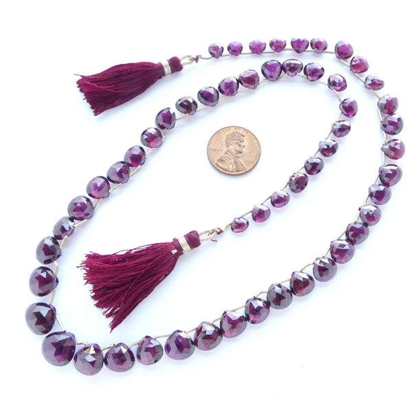 Garnet, Faceted Briolettes, Graduated  Gem Quality 18-inch Strand