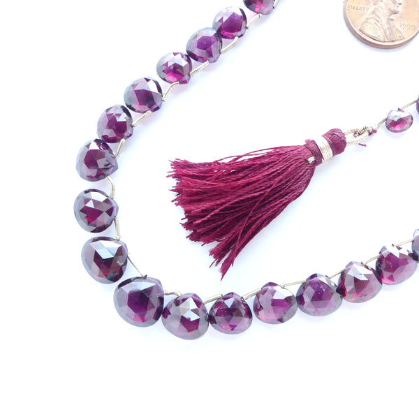 Garnet, Faceted Briolettes, Graduated  Gem Quality 18-inch Strand