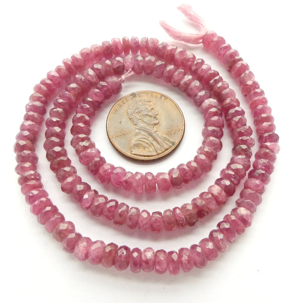 Tourmaline, Pink Faceted 4mm Slices on 15-inch Strands