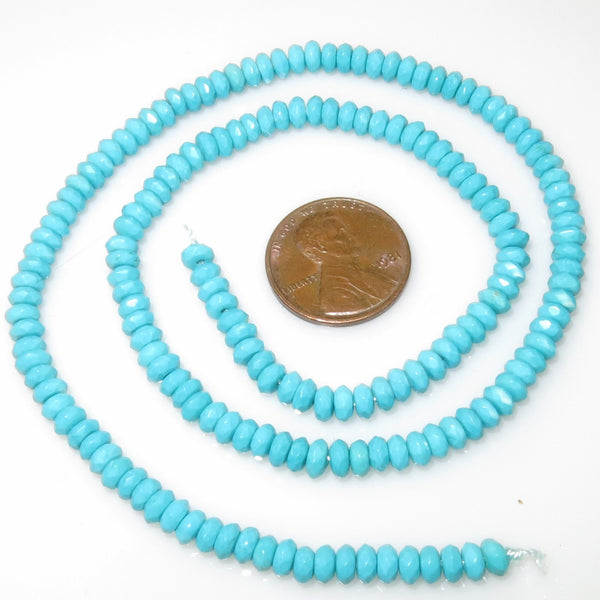 Turquoise, Faceted Rondelles, 4mm on 16-inch Strands