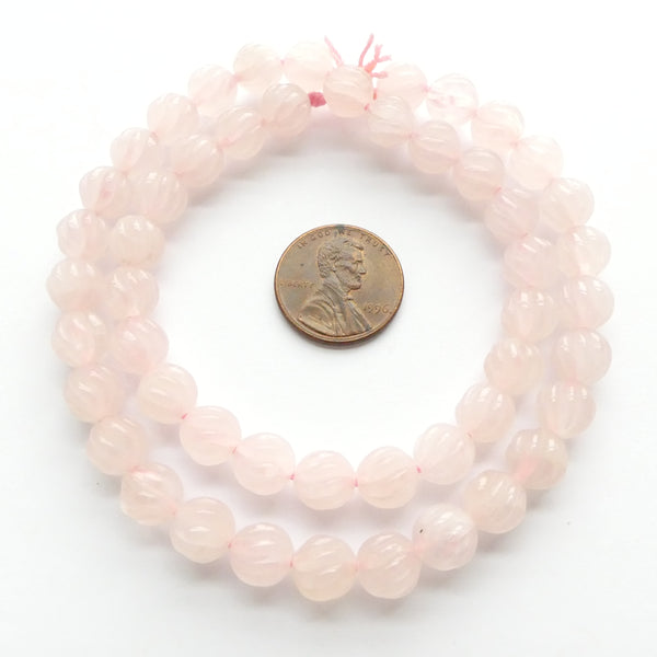 Rose Quartz, Vintage Spiral Carved 10mm Rounds on 16-inch Strands