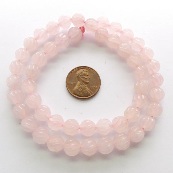Rose Quartz, 8mm Spiral Carved Beads, Vintage, on 16-inch Strands