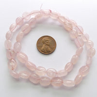 Rose Quartz, Beans (Slightly irregular flat ovals) 10x8mm on 16-inch Strands