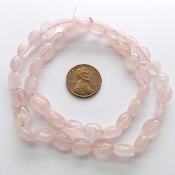 Rose Quartz, Beans (Slightly irregular flat ovals) 10x8mm on 16-inch Strands
