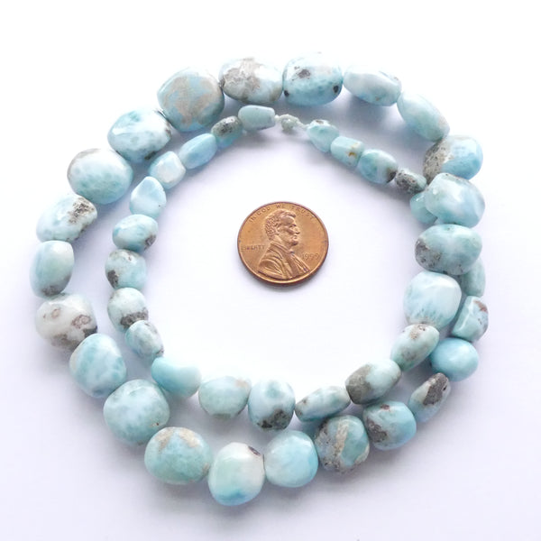 Larimar, Graduated Freeform Smooth Shapes, largest 15x12mm, 18" Strand